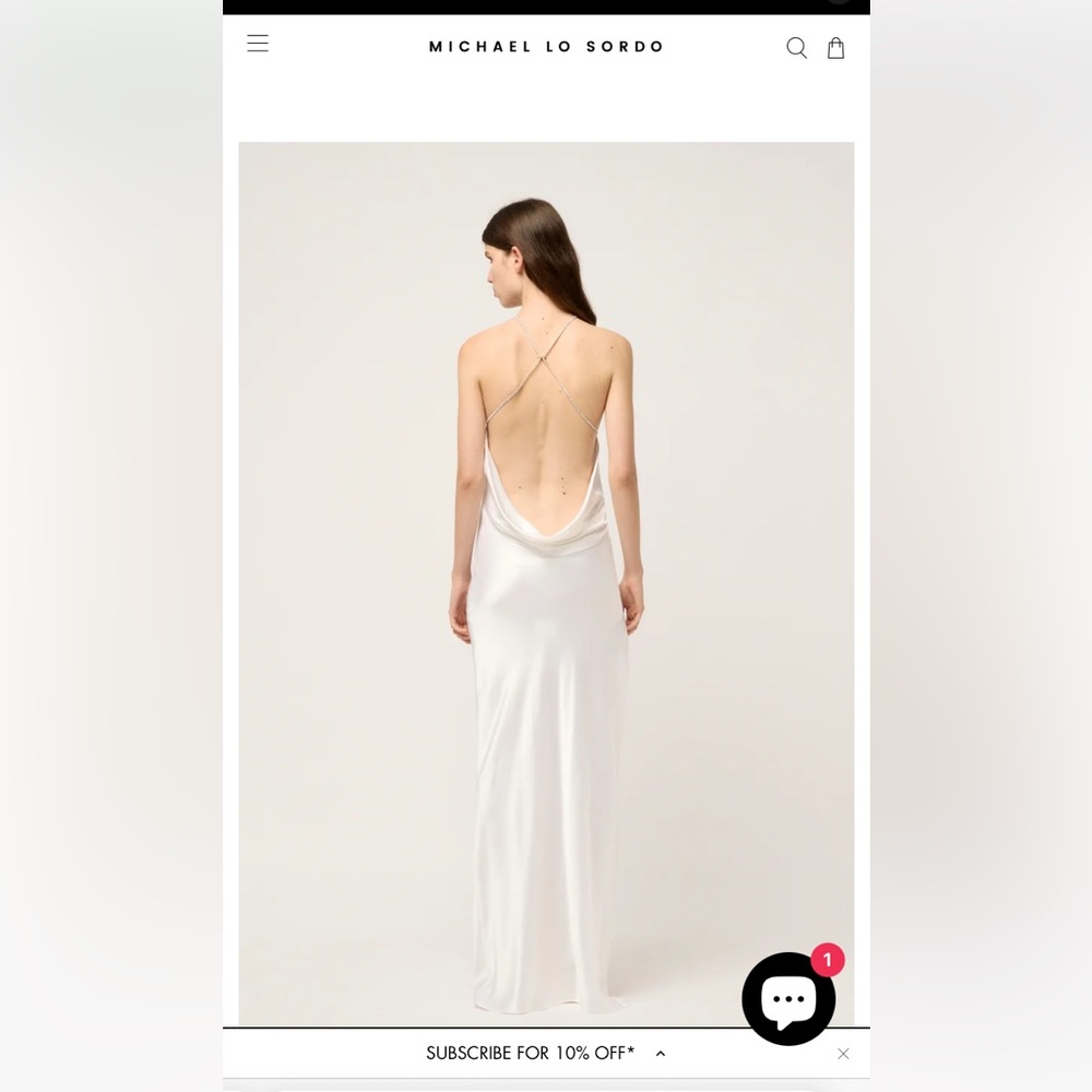 Open back crystal 100% silk wedding dress reception dress Michael Lo Sordo